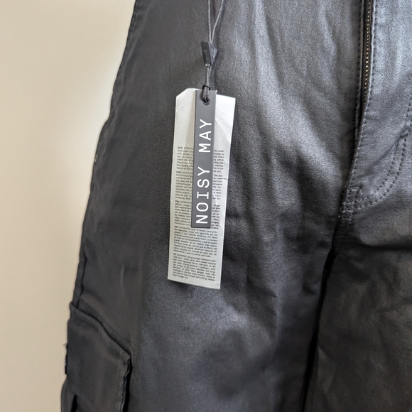 Noisy May Black Wide Leg Waxed Cargo Pants Utility Tactical NWT New With Tags - Picture 8 of 13